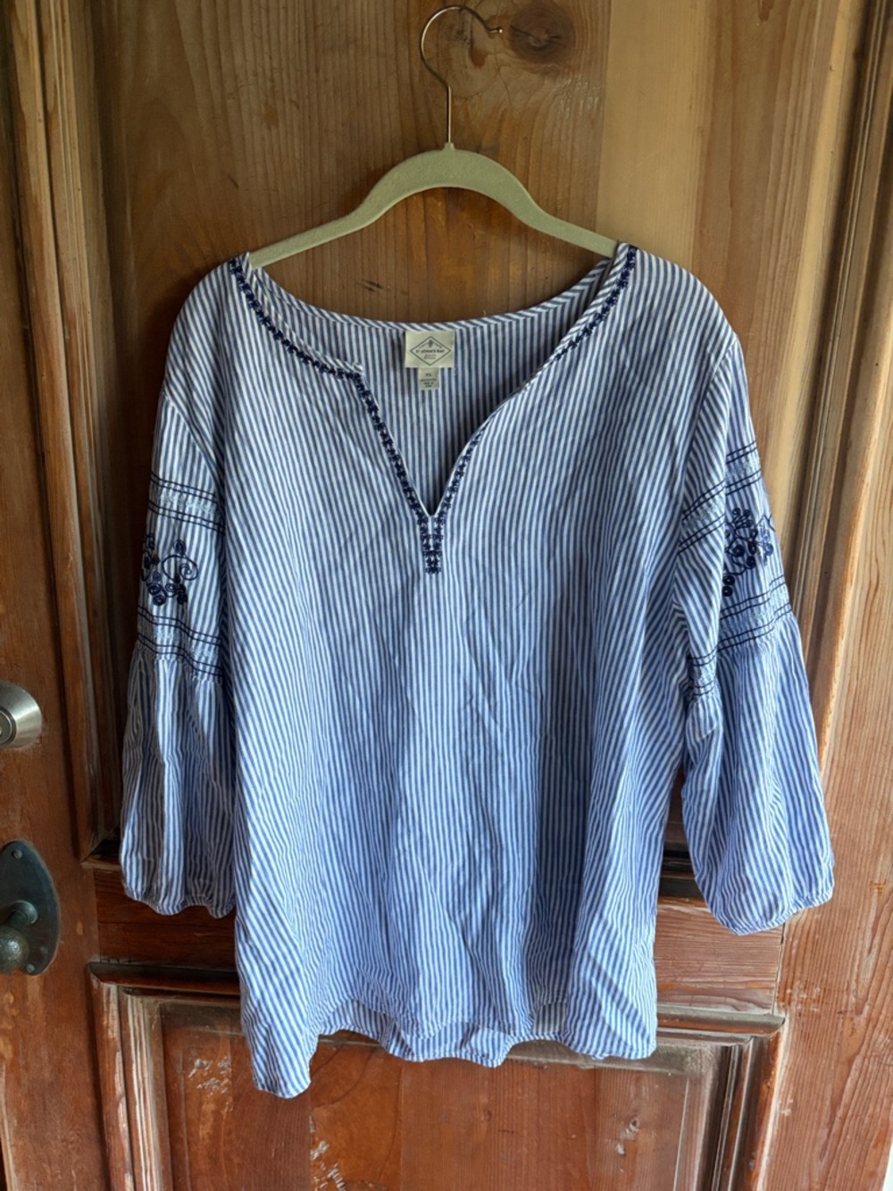 St. John's Bay Blue and White Striped Embroidered Tunic